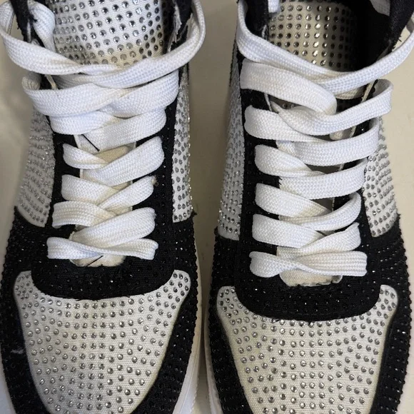 Stylish Black and White High-Top Women's Sneakers with rhinestones - Picture 7 of 7